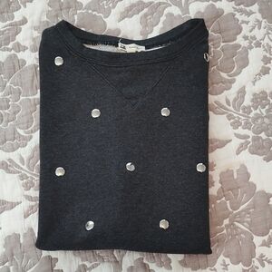 Cotton Candy  dark greyV-Neck Top with Studded Details 22" Pit To Pit 261/2 Long